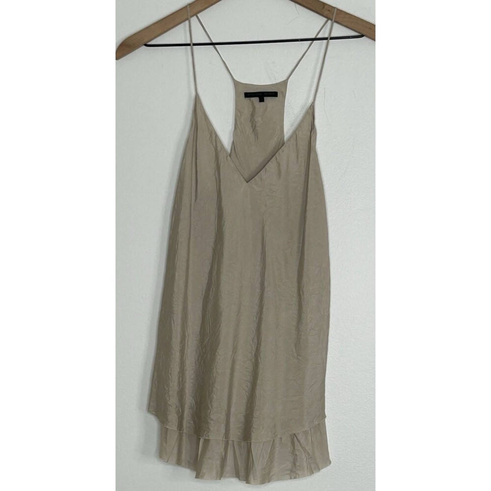 Beautiful People Silk Racerback Tank Top Large 2 layer ruffle edge V-Neck Tan